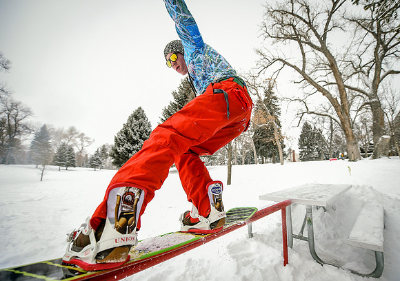 Snowboarding in Pioneer Park